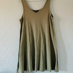 Olive Green V-Neck Flowy Short Dress SzL